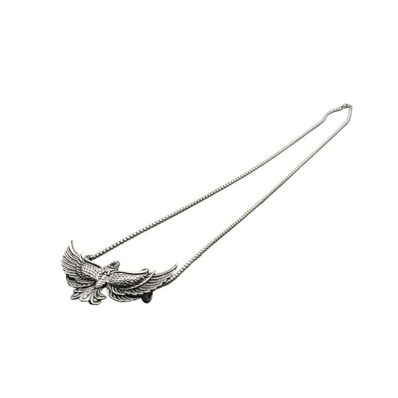 Vintage Style Flying Eagle Pendant Necklace Box Chain Antique Silver Finish - Picture 2 of 9